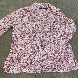Eddie Bauer Floral Blouse - Purple and White